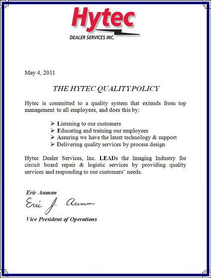 Hytec Quality Policy
